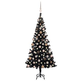 Árbol de Navidad preiluminado con luces y bolas negro 150 cm