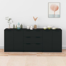 3-teiliges Sideboard aus schwarzem Sperrholz von vidaXL, Sideboards - Ref: Foro24-3115781, Preis: 197,23 €, Rabatt: %