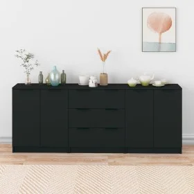 3-teiliges Sideboard aus schwarzem Sperrholz von vidaXL, Sideboards - Ref: Foro24-3115781, Preis: 190,15 €, Rabatt: %