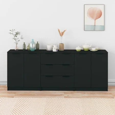 3-teiliges Sideboard aus schwarzem Sperrholz von vidaXL, Sideboards - Ref: Foro24-3115781, Preis: 190,13 €, Rabatt: %