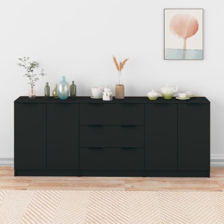 Aparador de 3 piezas madera contrachapada negro de vidaXL, Aparadores - Ref: Foro24-3115781, Precio: 209,29 €, Descuento: %