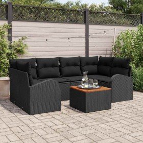 Conjunto de sofá de jardín 7 pcs Negro Poliratán