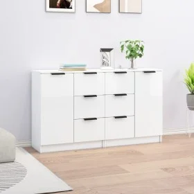 Aparadores 2 uds madera contrachapada blanco brillo 60x30x70 cm de vidaXL, Aparadores - Ref: Foro24-3115792, Precio: 169,40 €...