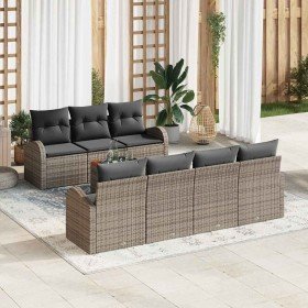 Conjunto de sofá de jardín 8 pcs Gris Poliratán