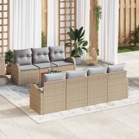 Conjunto de sofá de jardín 8 pcs Beige Poliratán