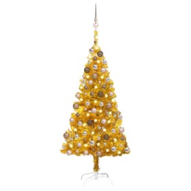 Árbol de Navidad preiluminado con luces y bolas dorado 150 cm