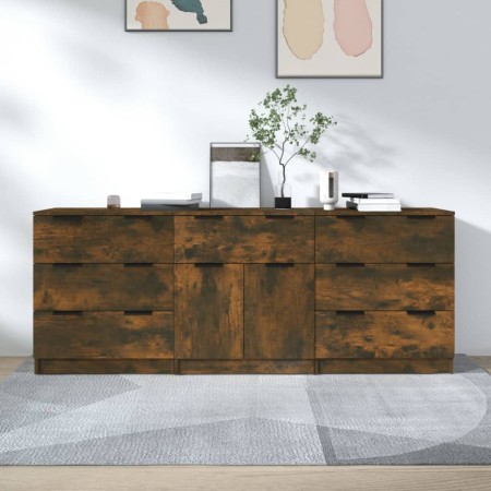 3-teiliges Sideboard aus geräucherter Eiche und Sperrholz von vidaXL, Sideboards - Ref: Foro24-3115801, Preis: 236,22 €, Raba...