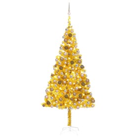 Árbol de Navidad preiluminado con luces y bolas dorado 240 cm