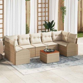 Conjunto de sofá de jardín 8 pcs Beige Poliratán