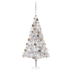 Árbol de Navidad preiluminado con luces y bolas plateado 180 cm