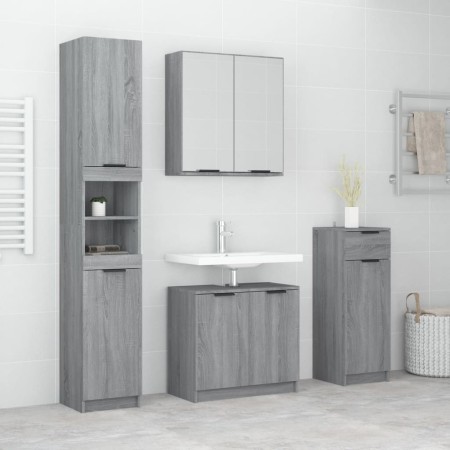 4-teiliges Badezimmerschrank-Set aus grauem Sonoma-Sperrholz von vidaXL, Badezimmermöbel - Ref: Foro24-3115890, Preis: 261,58...