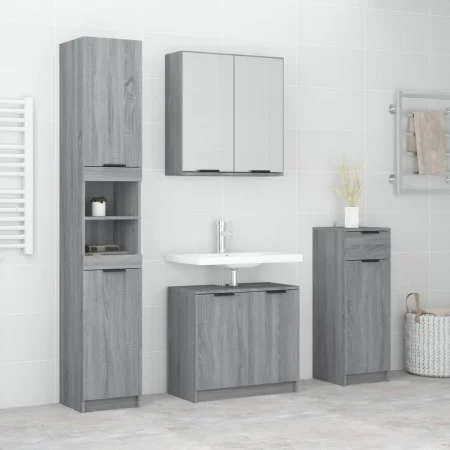 Sonoma gray plywood 4-piece bathroom cabinet set by vidaXL, Bathroom furniture - Ref: Foro24-3115890, Price: 255,62 €, Discou...