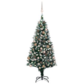 Árbol de Navidad helado con luces, bolas y piñas 150 cm