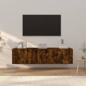 Set de muebles de TV 3 pzas madera contrachapada roble ahumado