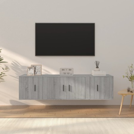 Set de muebles para TV 3 pzas madera contrachapada gris Sonoma