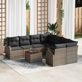 Conjunto de sofá de jardín 9 pcs Gris Poliratán