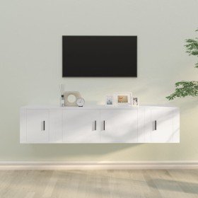Set de muebles de TV 3 piezas madera contrachapada blanco Set de muebles de TV 3 piezas madera contrachapada blanco