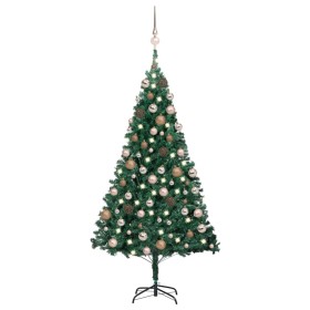 Árbol de Navidad preiluminado con luces y bolas verde 120 cm