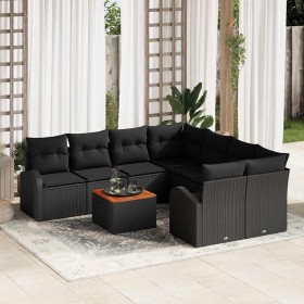 Conjunto de sofá de jardín 9 pcs Negro Poliratán