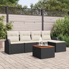 Conjunto de sofá de jardín 6 pcs Negro Poliratán