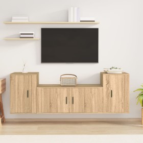 Set de muebles para TV 3 pzas madera contrachapada roble sonoma