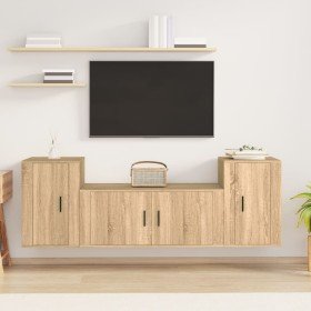 Set de muebles para TV 3 pzas madera contrachapada roble sonoma