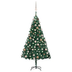 Árbol de Navidad preiluminado con luces y bolas verde 180 cm