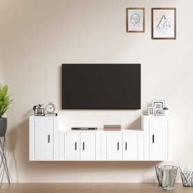 Set de muebles para TV 4 piezas madera contrachapada blanco Set de muebles para TV 4 piezas madera contrachapada blanco
