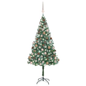 Árbol de Navidad artificial con LEDs, bolas y piñas 180 cm