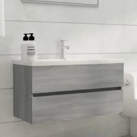 Mueble de lavabo madera contrachapada gris Sonoma 90x38,5x45cm de vidaXL, Muebles de baño - Ref: Foro24-815655, Precio: 52,51...