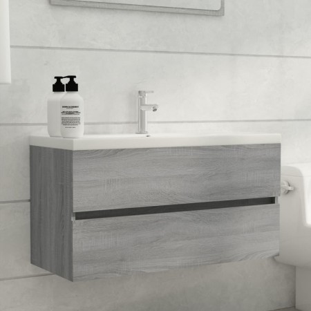 Sonoma-Waschbeckenschrank aus grauem Sperrholz, 90 x 38,5 x 45 cm von vidaXL, Badezimmermöbel - Ref: Foro24-815655, Preis: 53...