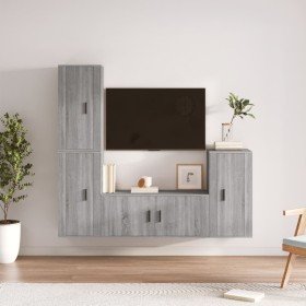 Set de muebles para TV 4 pzas madera contrachapada gris Sonoma en Muebles TV | Comprar online en Foro24