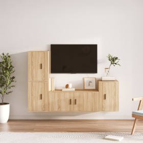 Set de muebles para TV 4 pzas madera contrachapada roble Sonoma