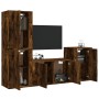 Set de muebles de TV 4 pzas madera contrachapada roble ahumado