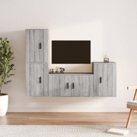 Set de muebles para TV 4 pzas madera contrachapada gris Sonoma
