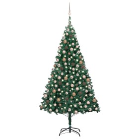 Árbol de Navidad preiluminado con luces y bolas verde 210 cm