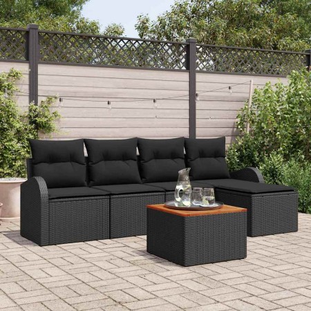 Conjunto de sofá de jardín 6 pcs Negro Poliratán
