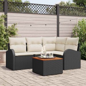 Conjunto de sofá de jardín 5 pcs Negro Poliratán