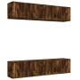 Set de muebles de TV 6 pzas madera contrachapada roble ahumado