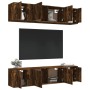 Set de muebles de TV 6 pzas madera contrachapada roble ahumado