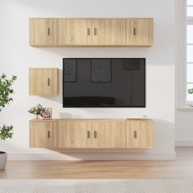 Set de muebles para TV 7 pzas madera contrachapada roble Sonoma