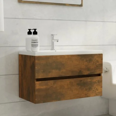 Smoked oak plywood washbasin cabinet 80x38.5x45cm by vidaXL, Bathroom furniture - Ref: Foro24-815651, Price: 58,60 €, Discoun...