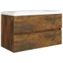 Waschbeckenschrank aus geräuchertem Eichensperrholz, 80 x 38,5 x 45 cm von vidaXL, Badezimmermöbel - Ref: Foro24-815651, Prei...