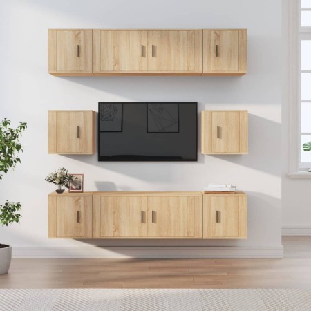 Set de muebles para TV 8 pzas madera contrachapada roble Sonoma