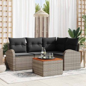 Conjunto de sofá de jardín 5 pcs Gris Poliratán