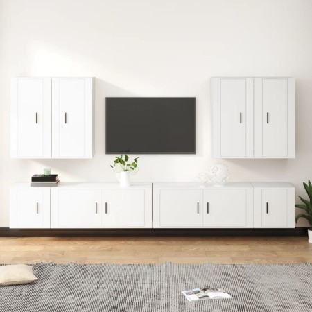 Set de muebles para TV 8 piezas madera contrachapada blanco