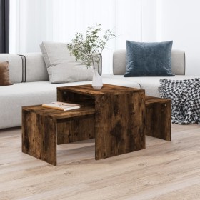 Set mesas centro madera contrachapada roble ahumado 100x48x40cm