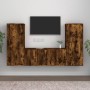Set de muebles de TV 3 pzas madera contrachapada roble ahumado