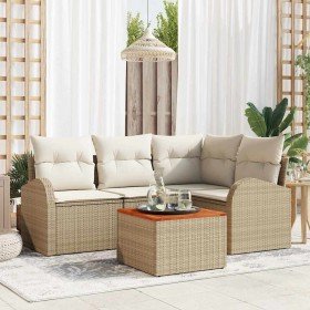 Conjunto de sofá de jardín 5 pcs Beige Poliratán