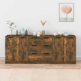 3-piece manufactured wood sideboard in smoked oak color by vidaXL, Sideboards - Ref: Foro24-3115785, Price: 191,20 €, Discoun...
